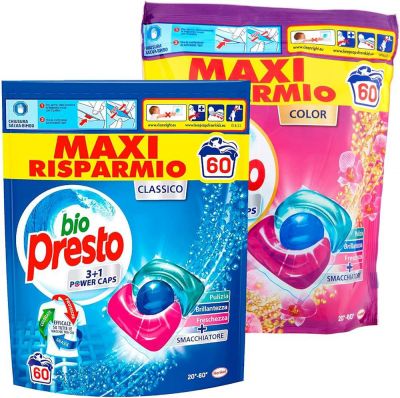 BIO PRESTO POWER CAPS COLOR DETERSIVO IN CAPSULE PER LAVATRICE - CONFEZIONE , порошок в капсулах для кольорових речей , 60 шт, Італія 